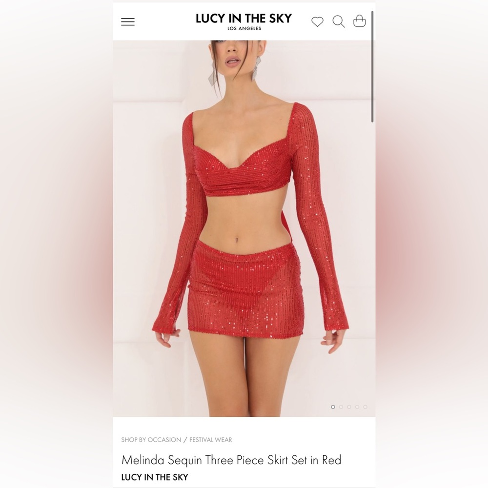 Lucy In the Sky Melinda Sequin Three Piece Skirt Set in Red
